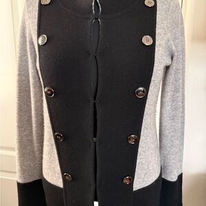 Neiman Marcus Quiet Luxury black and gray cashmere cardigan